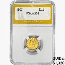 1907 $2.50 Gold Quarter Eagle PGA MS64
