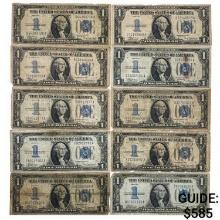 LOT OF (10) 1934 $1 ONE DOLLAR FUNNYBACK SILVER CERTIFICATES VERY GOOD - VERY FINE