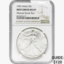 1992 Silver Eagle NGC MS69 Mint Error