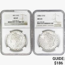 [2] 1881-S&1884-O Morgan Silver Dollar NGC MS63