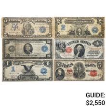 LOT OF (6) MIXED LARGE SIZE CURRENCY NOTES 1899-1917