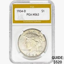 1934-D Silver Peace Dollar PGA MS63