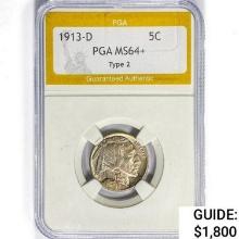 1913-D Buffalo Nickel PGA MS64+ Type 2