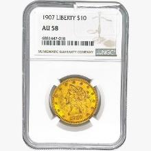 1907 $10 Gold Eagle NGC AU58