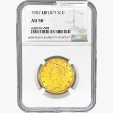 1907 $10 Gold Eagle NGC AU58