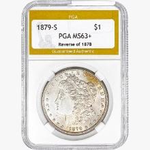 1879-S Morgan Silver Dollar PGA MS63+ REV 78