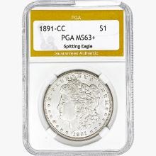 1891-CC Morgan Silver Dollar PGA MS63+ Spit. Eagle