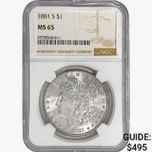 1881-S Morgan Silver Dollar NGC MS65