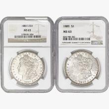[2] 1880-S & 1885 Morgan Silver Dollar NGC MS63