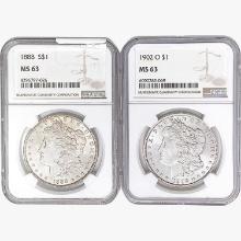 [2] 1888 & 1902-O Morgan Silver Dollar NGC MS63