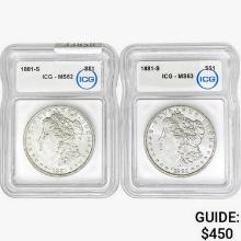 [2]1881-S Morgan Silver Dollar ICG MS62-63