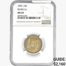 1893 Isabella Silver Quarter NGC MS64