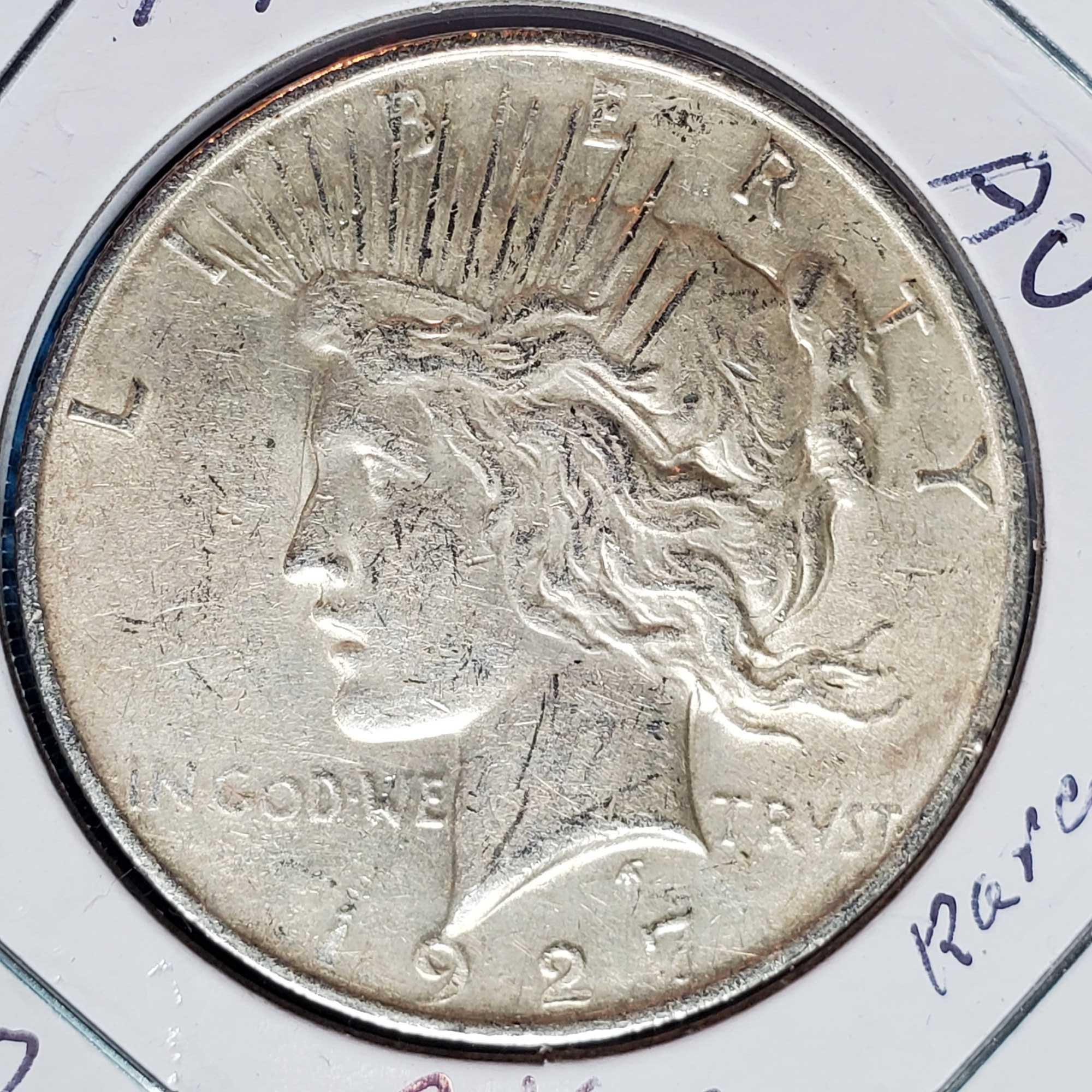 3 US Silver Peace Dollars - 2 BU 1922 and 1927-D