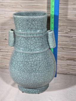 Large Chinese Celadon Crackle Glaze Vase