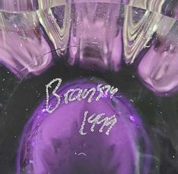 2 Lovely Artist Signed Lavender Studio Art Glass Vases
