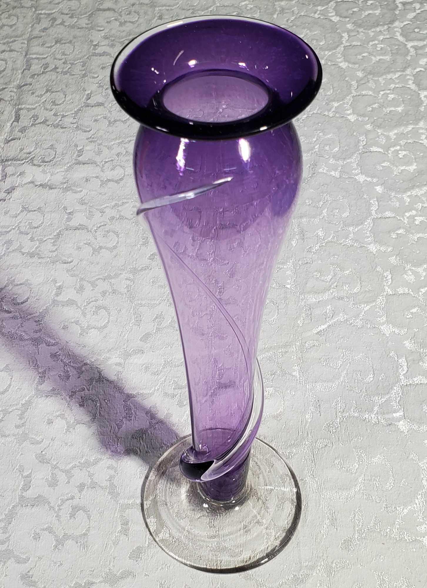 2 Lovely Artist Signed Lavender Studio Art Glass Vases
