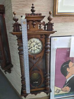 Ornate Wood Case Key Wall Clock Possibly German