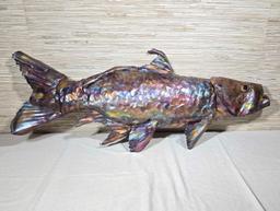 Large Metal Fish Wall Sculpture with Glass Eye
