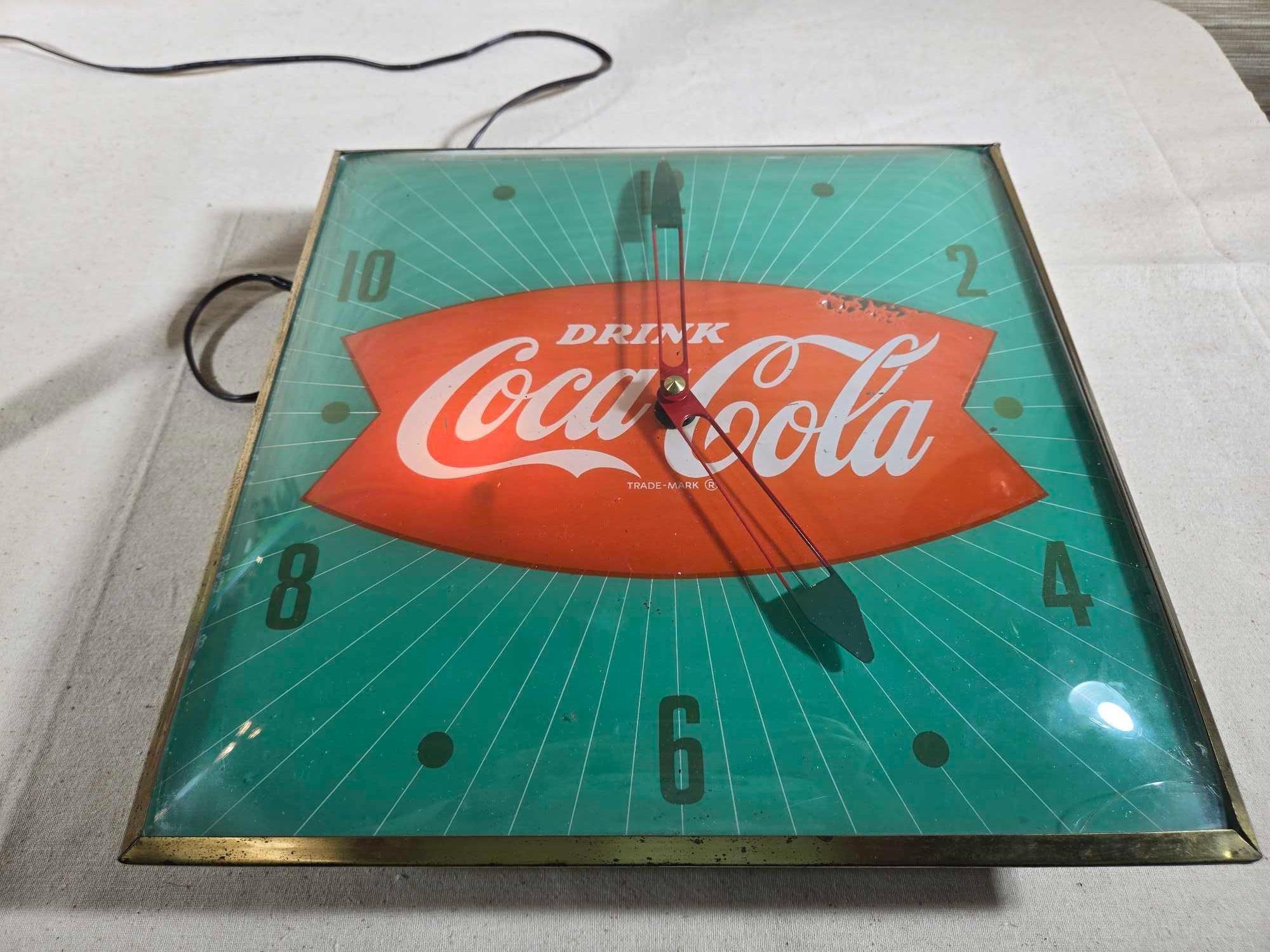 1960s Coca Cola Green With Red Fishtail Pam Clock