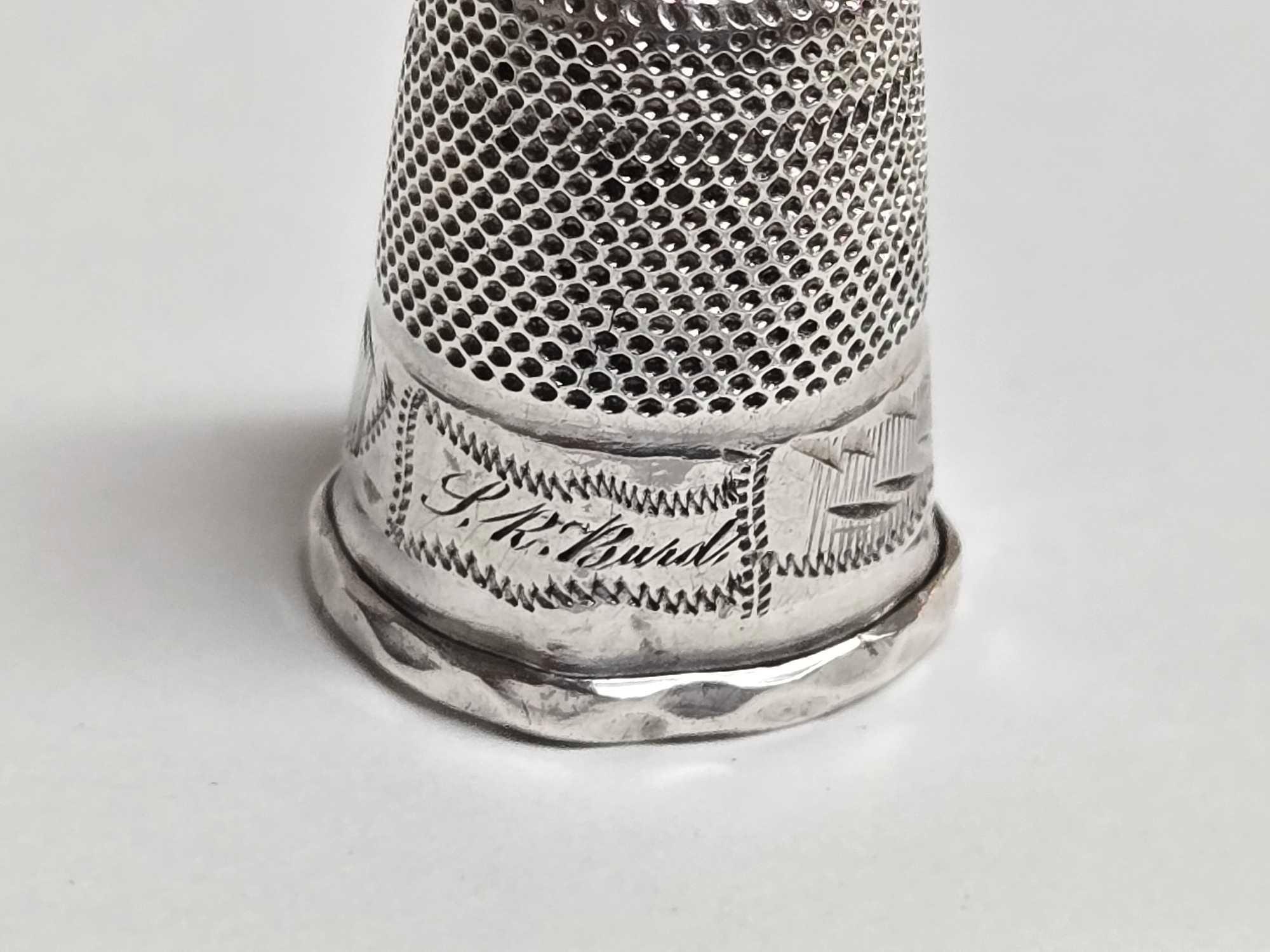 5 Antique Sterling Silver Thimbles with Hand Written Scroll Descriptions