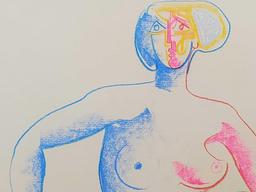 Helmut Preiss Picasso-esque Pastel Figure Drawing