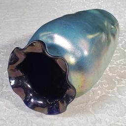 11 1/2" Loetz Style Art Glass Vase Blue Aurene