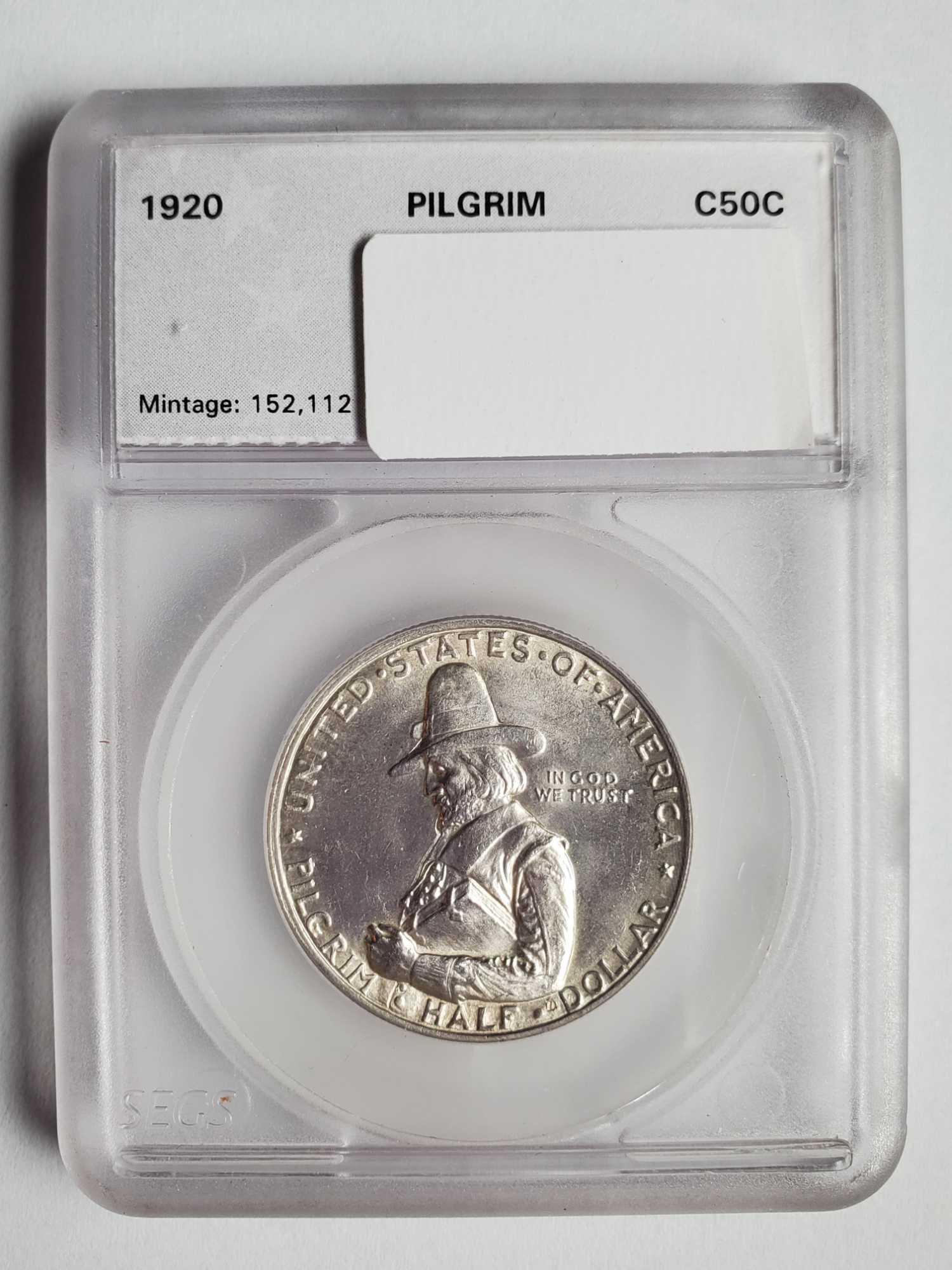 MS quality 1920 Pilgrim Commemorative Half Dollar, 1938-D Buffallo Nickel and 1974 Eisehower Dollar