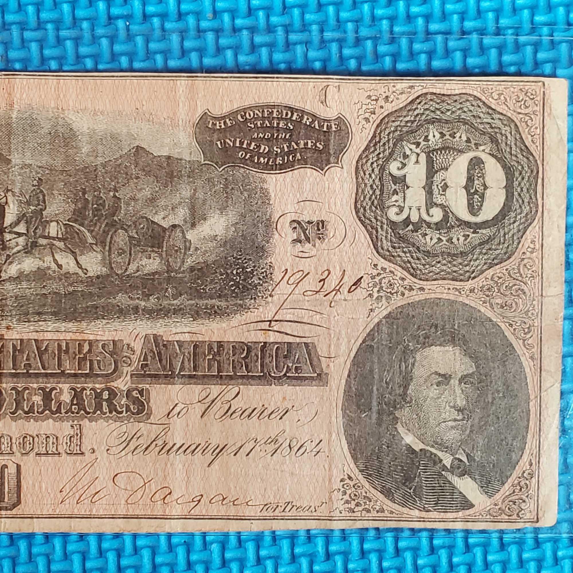 3 Confederate States of America Ten Dollars Notes Richmond 1864