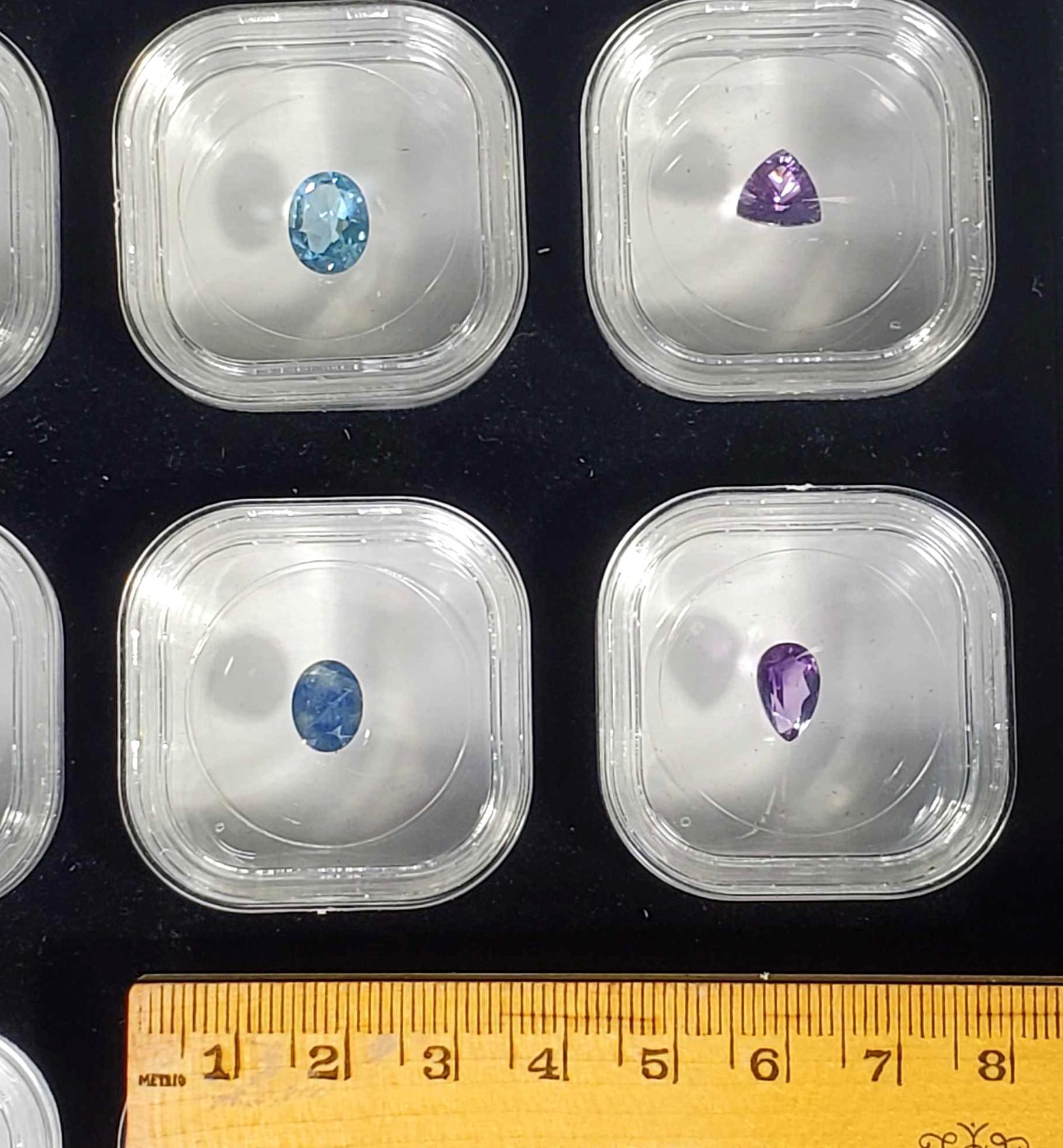 Tray Lot of 32 Facet Cut Mixed Gemstones in Display Case