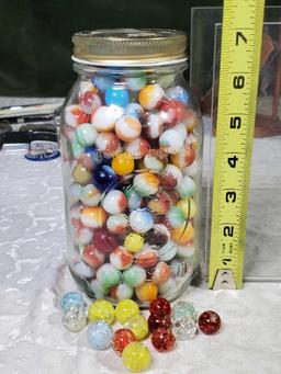 Tray Lot of Vintage Marbles, Coca Cola Items, Belt Buckles, Beer Tap and More