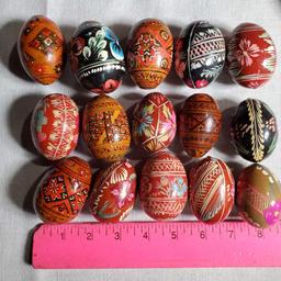 Basket Full of Eastern European Hand Painted Wooden Eggs