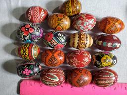 Basket Full of Eastern European Hand Painted Wooden Eggs