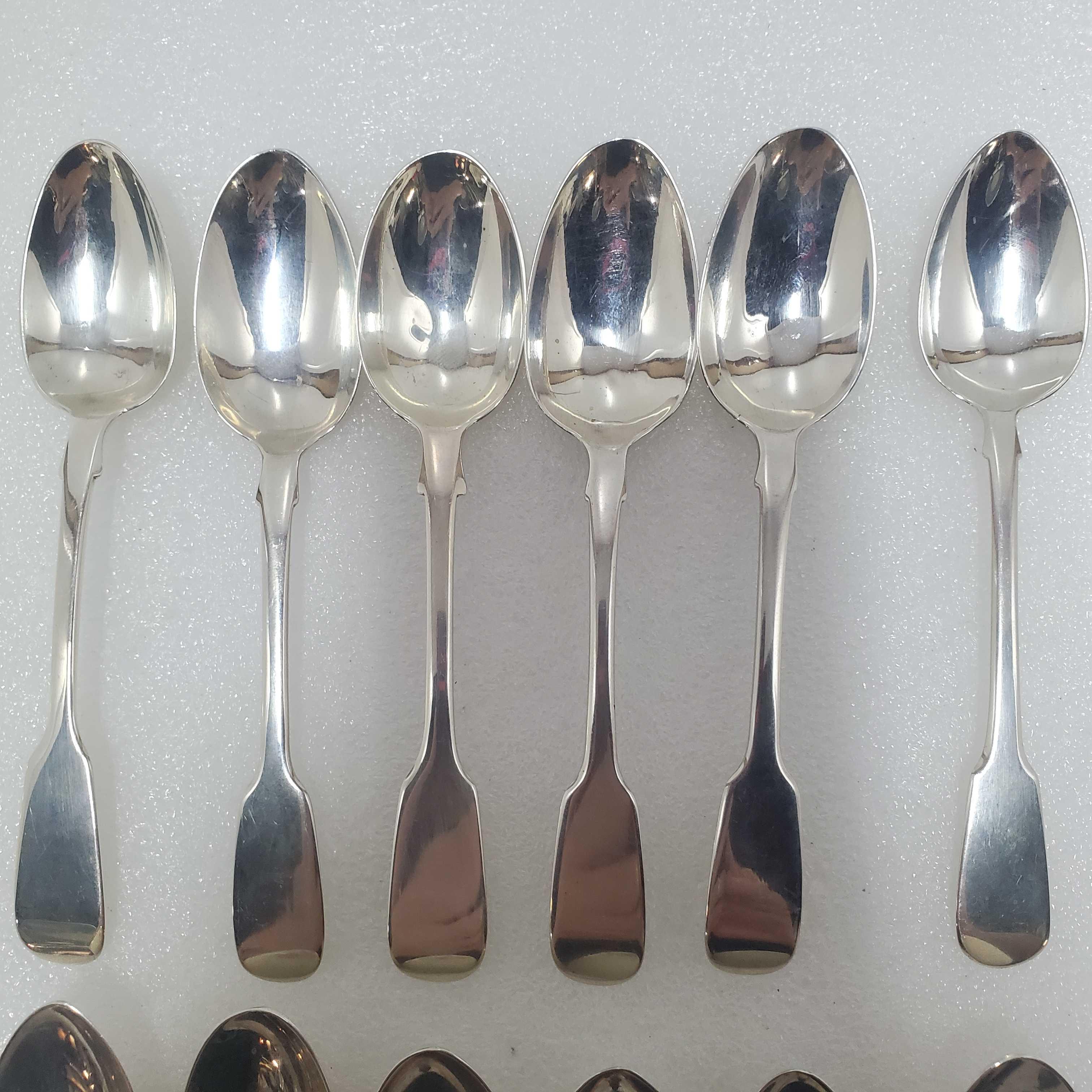 12 Sterling Silver 19th C. English Fiddleback Tea Spoons 5 5/8" Vairious Makers & Dates