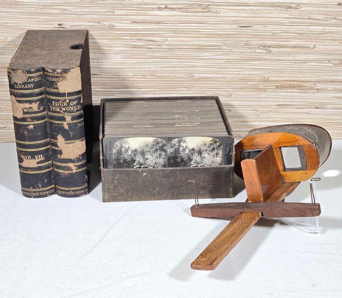 Antique Stereoscopic Viewer with Tour of The World Cards