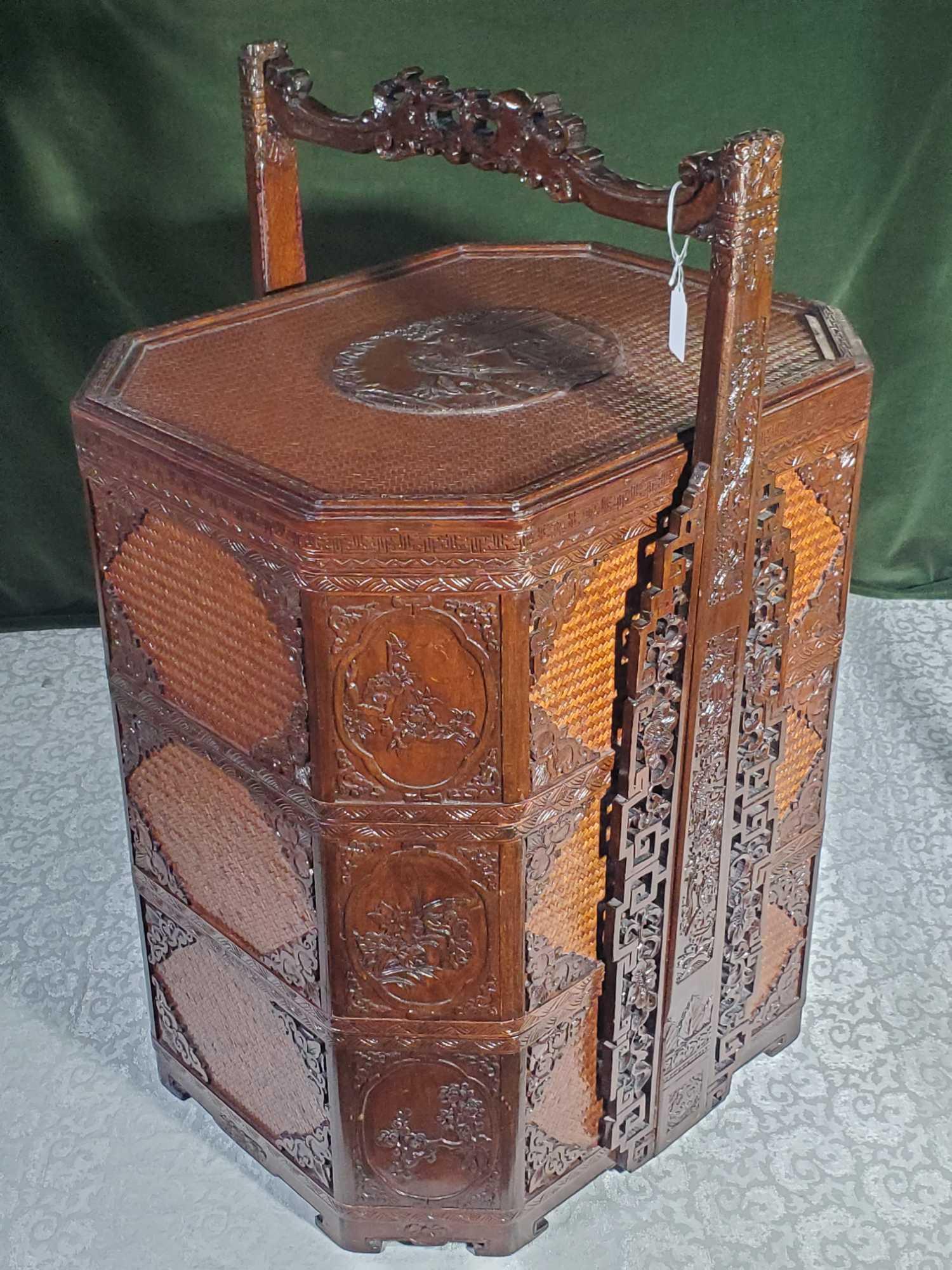 Very Fine Chinese Carved Wood Stacking Wedding Basket