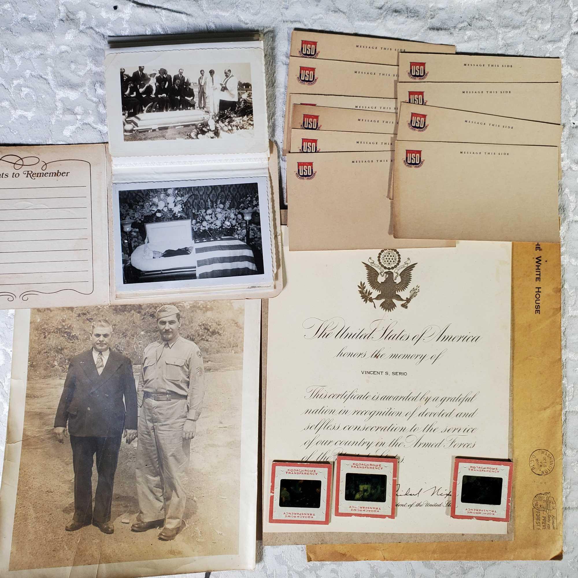 Tray lot of Antique, Vintage & Other Postcards, Photos Album with Military and More