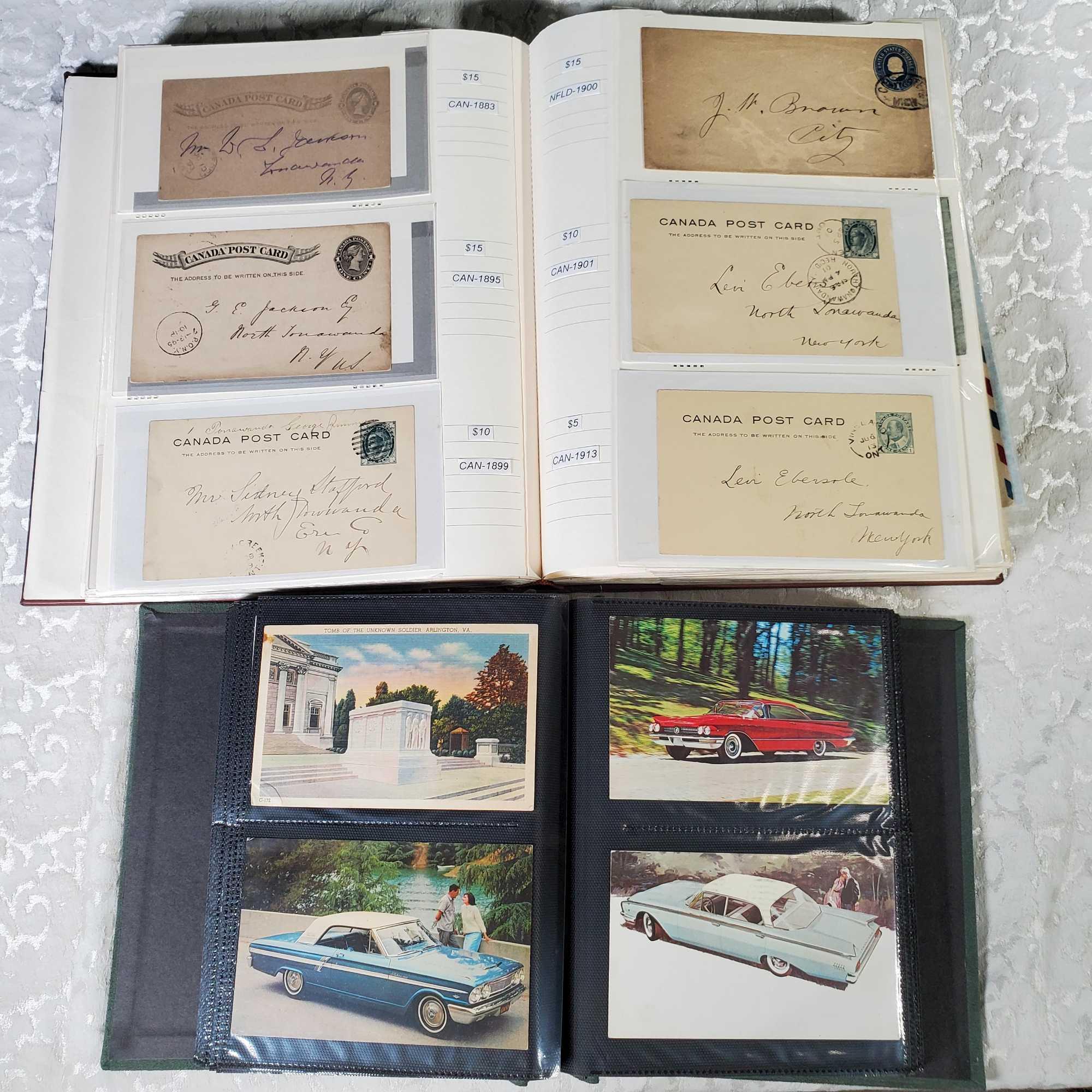 5 Albums of Vintage and Antique First Day Covers, Stamps, Postcards and Old Stock Certificates