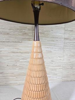 Mid Century Cone Shape Pottery and Walnut Table Lamp