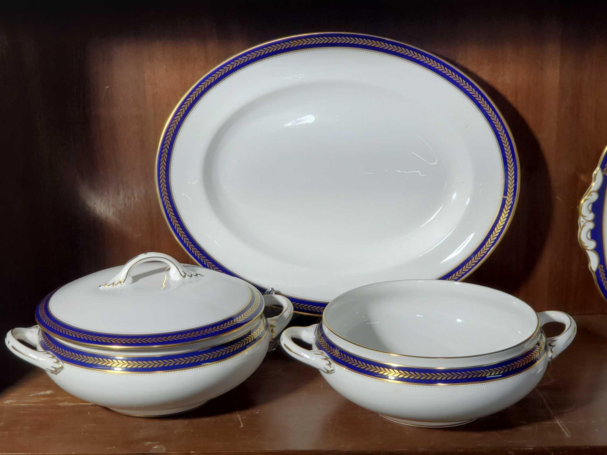 Coalport Blue Wheat Bone China 9 PC service for 12 Dinnerware with 8 Serving Pieces