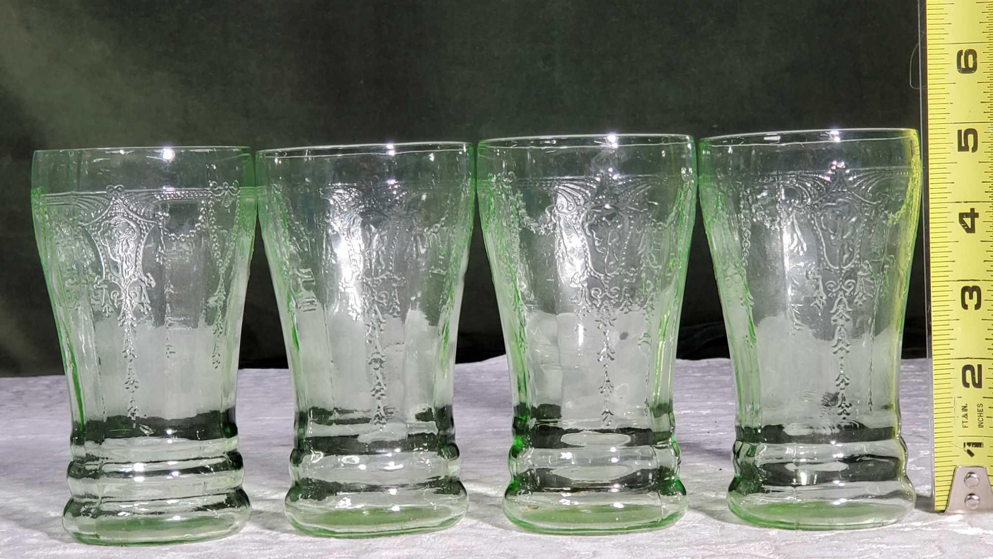 Collection Of Anchor Hocking Cameo Dancing Ballerina Green Depression Uranium Glass Tablewares