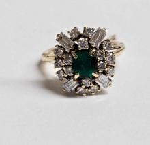 Vintage Emerald and Diamond Finger Fit 14k Gold