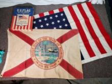 48 Star USA Bull Dog Bunting 3" x 5" Dettras Flag in original box and as is State Seal of Florida