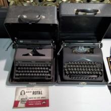Corona Standard amd Royal Quiet De Luxe Typewrites with Textured Black and Grey Finishes with Cases