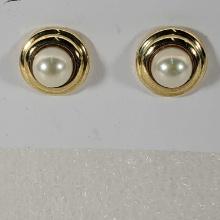 14K Yellow Gold And Cultured Pearl Stud Earrings