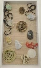 Tray Lot Of Hand Carved Jade / Jadeite Pendants Beads And More