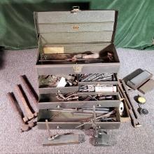 Metal Madhinist Chest FULL of Antique and Vintage Tools