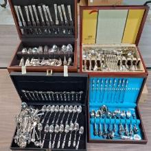 4 Chests of Vintage Silverplate and Stainless Steel Flatware and US Presidents Collector Spoons