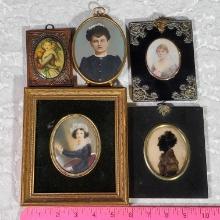 Lot of 5 Miniature Framed Oval Portraits Through The Ages