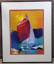 James Dewitt Watercolor Gouache on Paper Painting of Sailboat Race at Sea