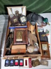 Men's Lot of Collectibles with Zippo Lighters, Pocket Knives, Duck Decoys and More